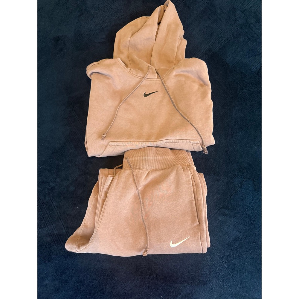 Nike Phoenix Fleece Hoodie and Wide Leg Sweatpants Set Mauve DQ5858 DQ5615